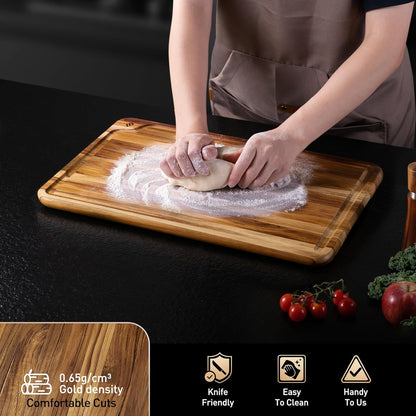 4 Pack Teak Wood Cutting Board Set for Kitchen Heavy Duty Non Toxic Non Slip Solid Thick Wood Haus Chopping Board Extra Large Big Small Meat Best Essential House Warming Hostess Host Gift