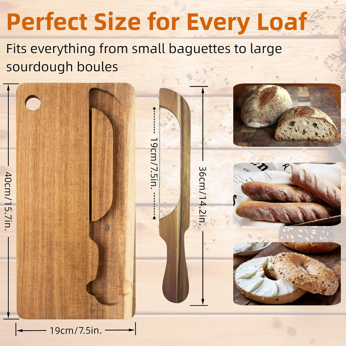 Double-Sided Bread Bow Knife and Board Set with Spare Stainless Blade