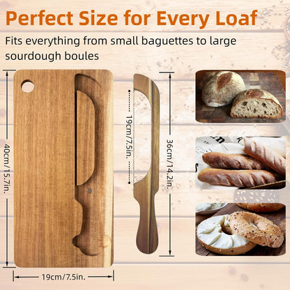 Double-Sided Bread Bow Knife and Board Set with Spare Stainless Blade