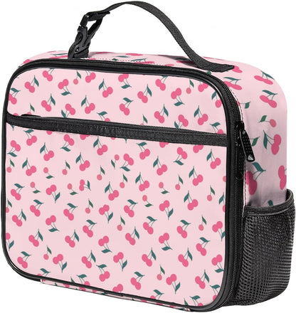 Large Lunch Box for Girls Insulated Lunch Bag with Water Bottle Holder Front Zipper Pocket Leakproof Waterproof Reusable Lunch Tote Bag for Work Picnic Camping Back to School (pink floral)