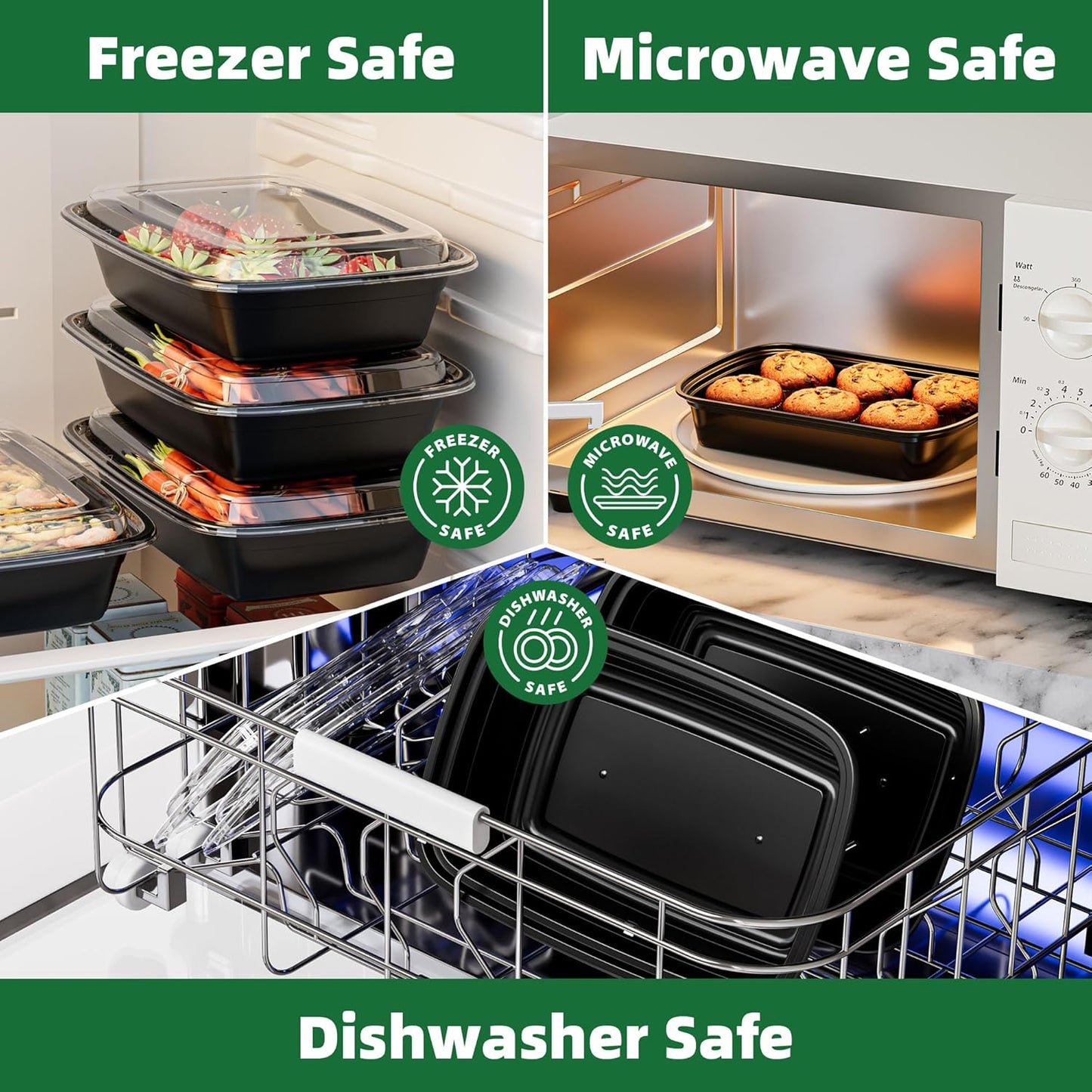 Meal Prep Containers, 50 Pack 58oz (100-Piece) Disposable Take Out Food Storage Containers with Leakproof Lids, Large Plastic To Go Lunch Boxes, BPA Free, Microwave/Dishwasher/Freezer Safe