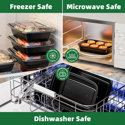 Meal Prep Containers, 50 Pack 58oz (100-Piece) Disposable Take Out Food Storage Containers with Leakproof Lids, Large Plastic To Go Lunch Boxes, BPA Free, Microwave/Dishwasher/Freezer Safe