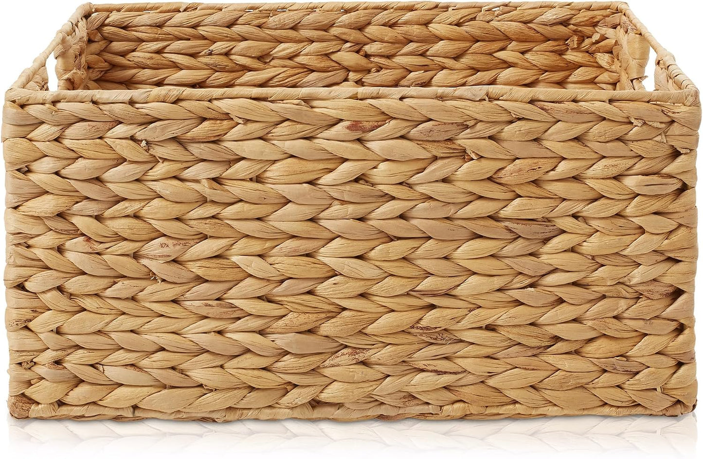 Casafield Set of 4 Water Hyacinth Pantry Baskets, 10" x 13" x 5", with Chalkboard Labels and Chalk Marker - Natural, Woven Storage Bin Organizers for Kitchen Shelves