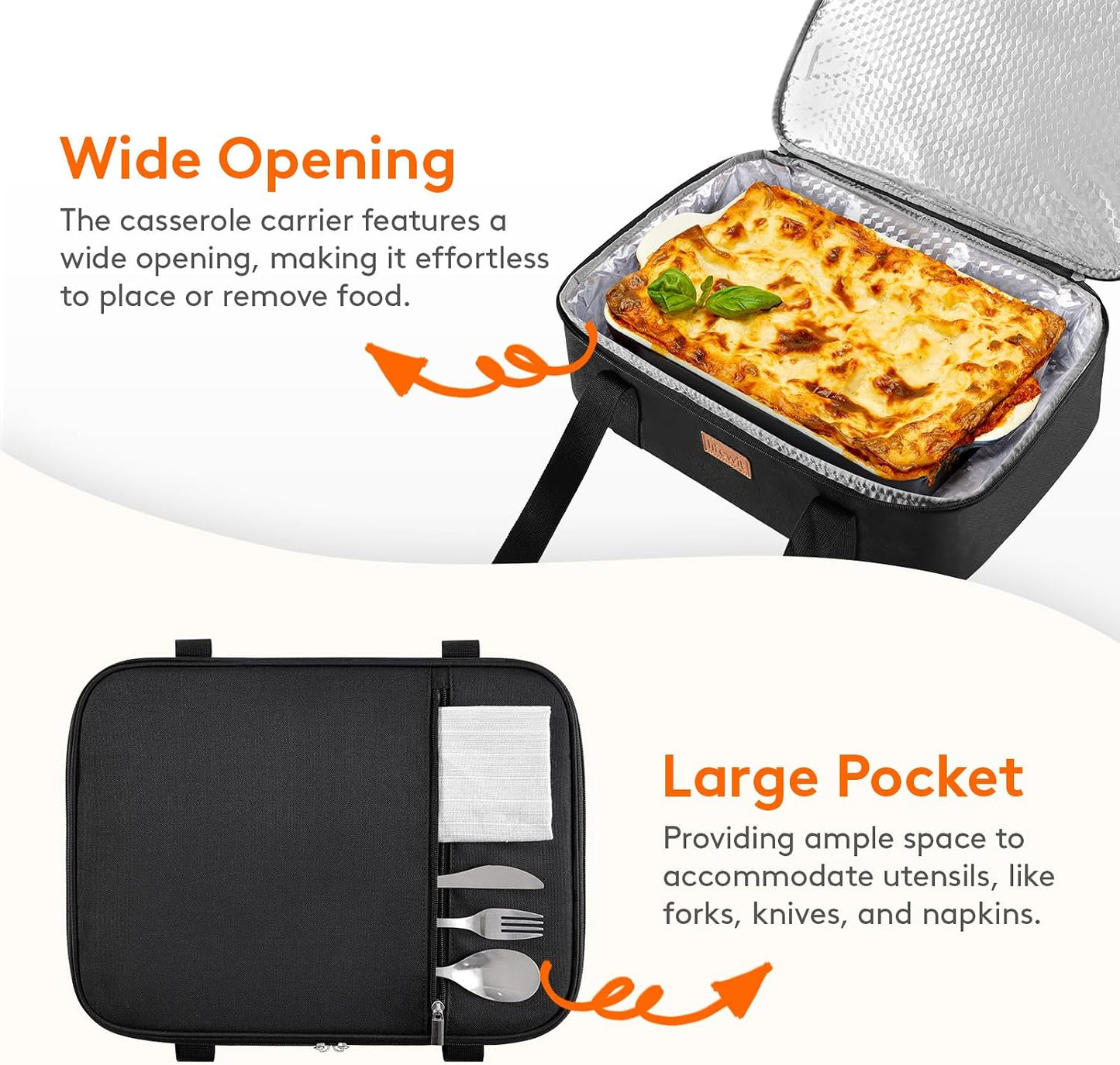 Lifewit Insulated Double Decker Casserole Carrier for Hot or Cold Food, Casserole Dish Carrying Case, Lasagna Holder for Potluck Parties, Picnic and Cookouts, Fits 9"x13" Baking Dish, Grey