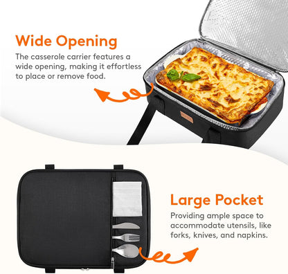 Lifewit Insulated Double Decker Casserole Carrier for Hot or Cold Food, Casserole Dish Carrying Case, Lasagna Holder for Potluck Parties, Picnic and Cookouts, Fits 9"x13" Baking Dish, Grey