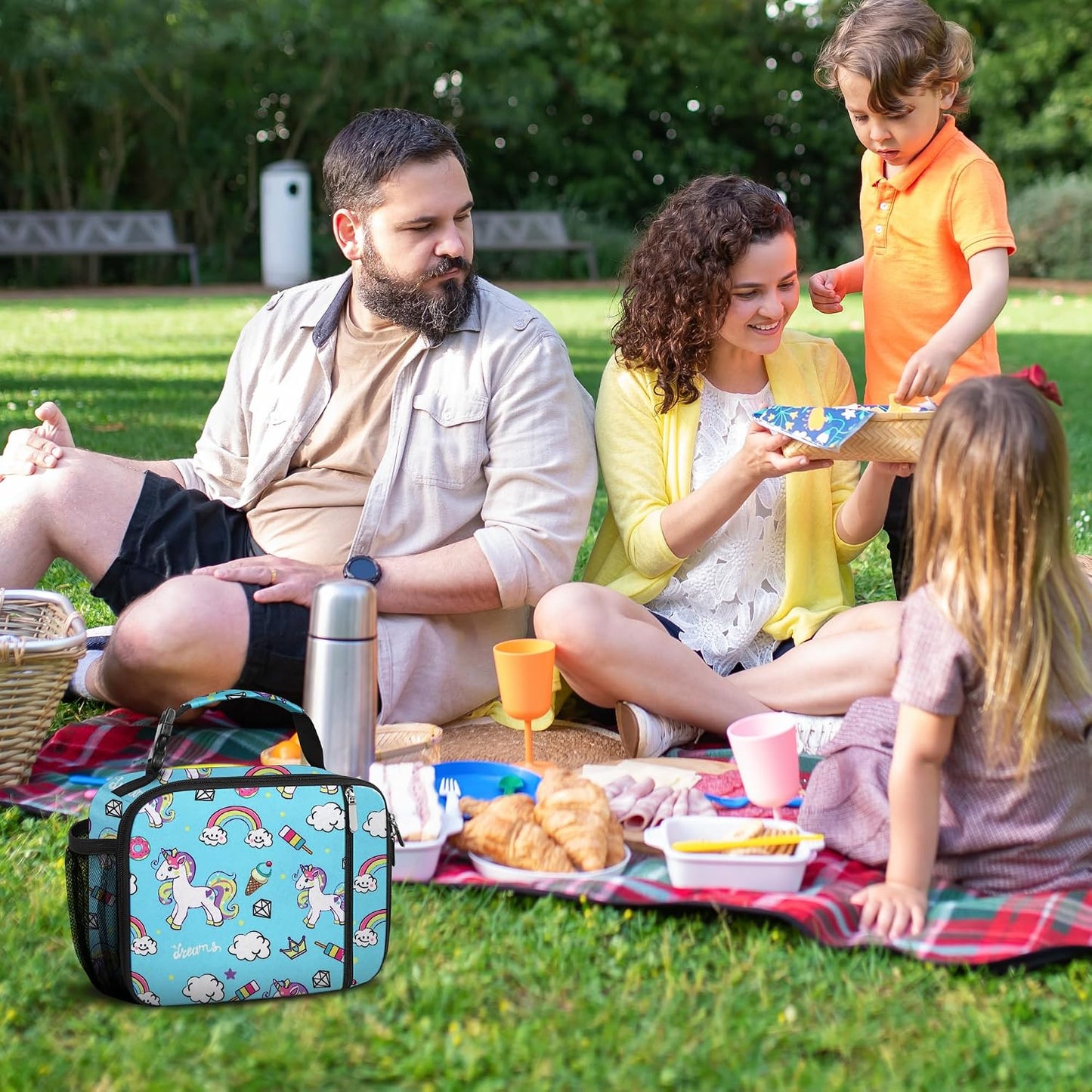 esouler Lunch Box Kids Insulated Lunch Bag for Boys & Girls Durable Children Lunchbox for School with Water Bottle Holder-Black