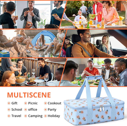 Insulated Casserole Carrier for Hot or Cold Food,Pie Carrier Bag Lunch Tote for Potluck Parties/Picnic/Cookouts, Fits 9"x13" Baking Dish,Grey