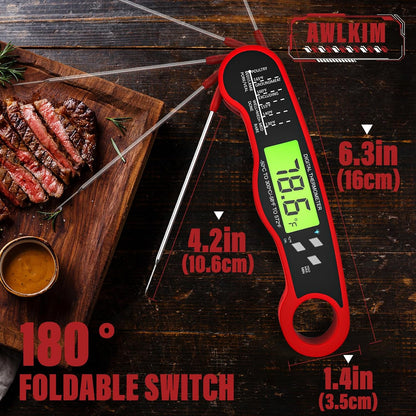 AWLKIM Meat Thermometer Digital, Instant Read Food Thermometer, Red