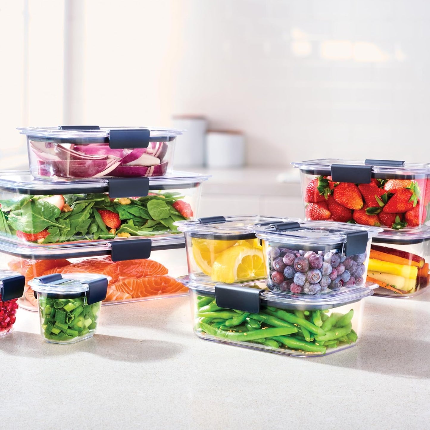 Rubbermaid Brilliance Meal Prep Containers, 2-Compartment Food Storage Containers, 2.85 Cup, 5-Pack, BPA-Free, Clear/Grey