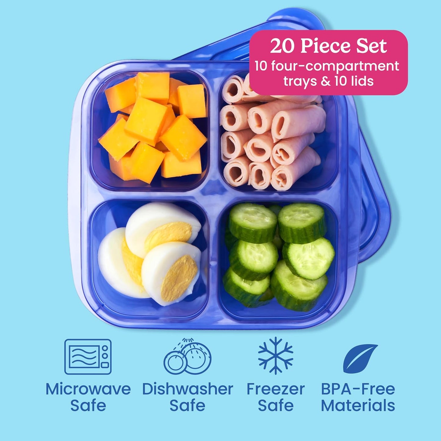 Bentgo Easyboxes 4-Compartment Snack Containers - 20-Piece Set with 10 Trays & 10 Custom-Fit Lids to Seal in Freshness - Reusable Food Storage & Meal Prep Bento BPA-Free Containers (Classic)