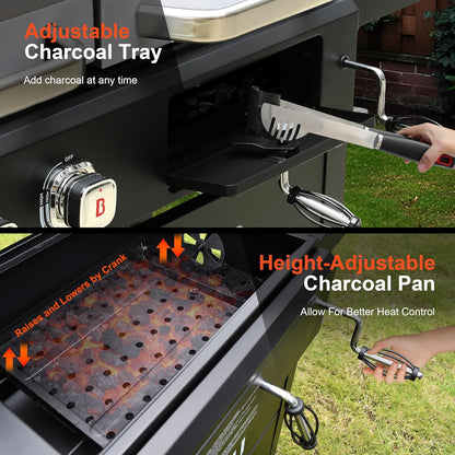 Brand-Man Propane Gas and Charcoal Grill Combo,Grill and Griddle Combo Dual Fuel BBQ Grill with Dual Lids for Outdoor Barbecue, Black