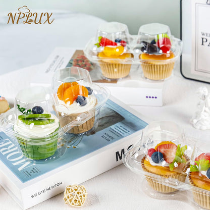 NPLUX 2 Count Cupcake Containers 25 Pack Cupcake Holder with Connected Airtight Lid Cupcake Boxes for 50 Cupcakes Muffins, BPA Free, Standard Size