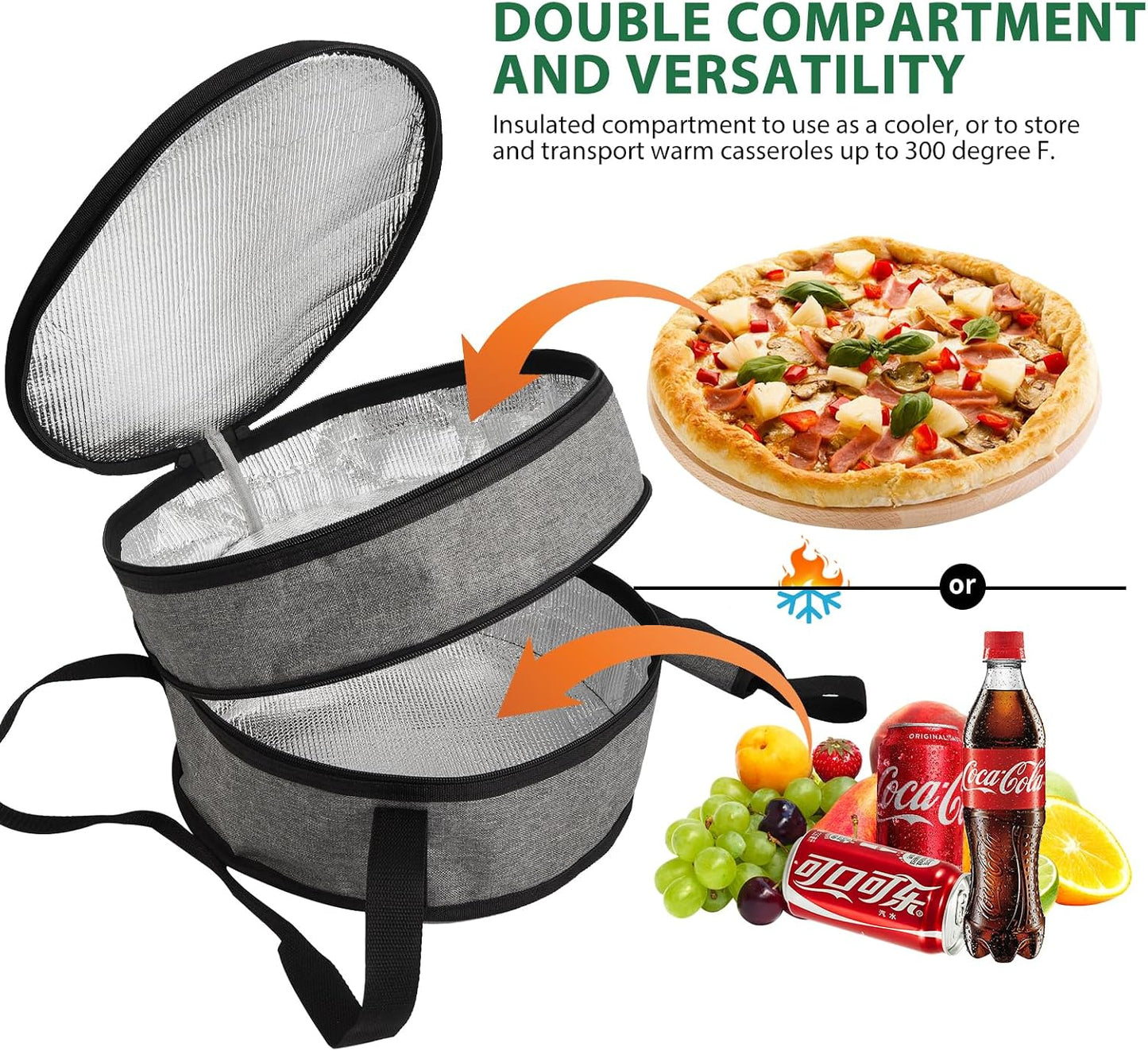 12" 2 Pack Pie Carrier with Lid and Insulated Food Carrying Case Bag, Reusable Food Storage Containers for Pies, Cheesecake, Pizza, Nuts Fruit