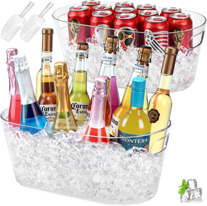 Ice Buckets for Parties 2 Packs, 15L Large Ice Bucket with 2 Scoops, Clear Acrylic Plastic Tub for Home Office Fridge Storage, Supplies for Champagne, Beer, Cocktail on Mimosa Bar Drinks and Parties