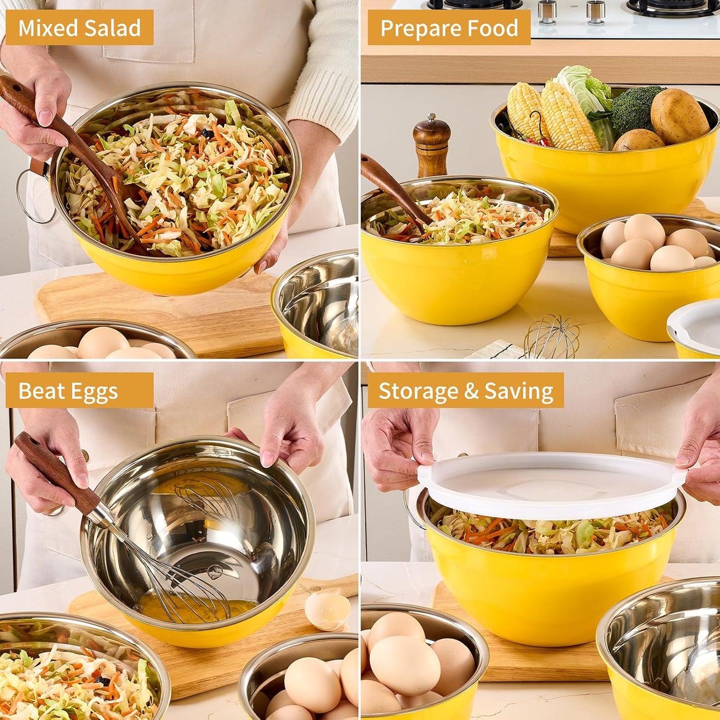 Pink Mixing Bowls with Airtight Lids, Stainless Steel Nesting Mixing Bowls Set of 7, Ideal for Baking, Prepping and Serving Food, Size 7, 3.6, 2.7, 2.1, 1.5, 1.1,0.8 QT, Stackable Design