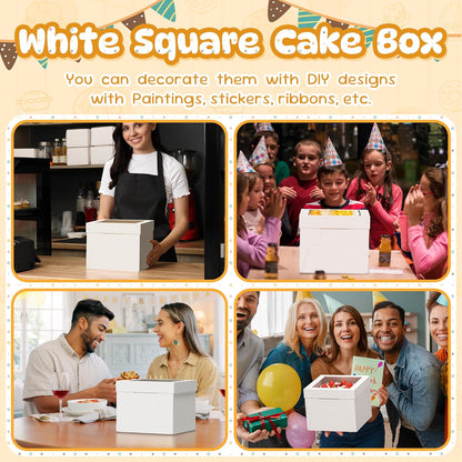 3 Pack Cake Boxes, 10x10x8 Inches Tall Cakes Box with Window, White Cake Boxes with Cakes Boards, Square Bakery Box, for Cake, Treat Cookie Dessert, Pastry, Birthday Party, Mother's Day, Weddings