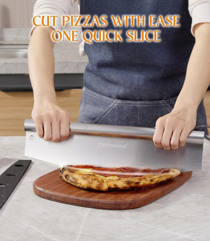 Pizza Peel 12-Inch Aluminum Pizza Paddle & Spatula with Pizza Cutter Rocker, Foldable Wood Handle – Pizza Server for Baking Homemade Bread, Pastry & Dough, for Family Pizza Oven