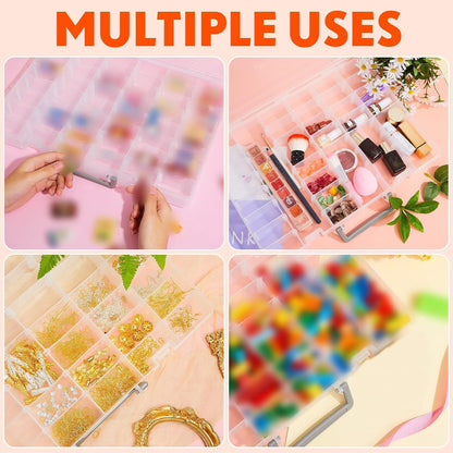 Juexica 2 Pcs Large 48 Grids Plastic Storage Bead Organizer Box, Tackle Box, Compartment Organizer Container with Adjustable Dividers for Jewelry Art Crafts Toys Screw Small Parts(Clear)