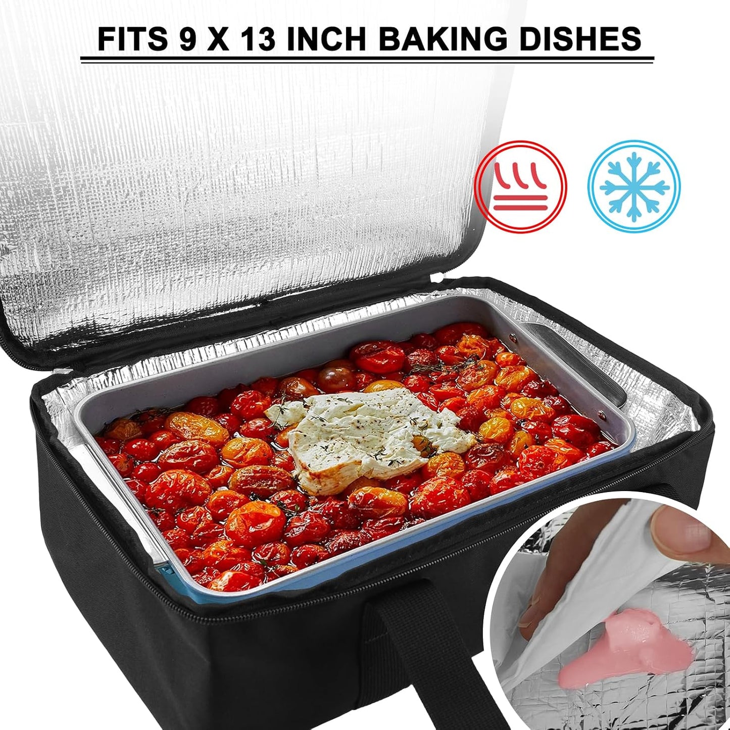 esouler Insulated Casserole Carrier - Casserole Carriers for Hot or Cold Food - Lasagna Lugger Dish Carrier, Thermal Lunch Bag for Potluck Parties, Picnic, Travel, Fits 9" x 13" Baking Dish, Grey