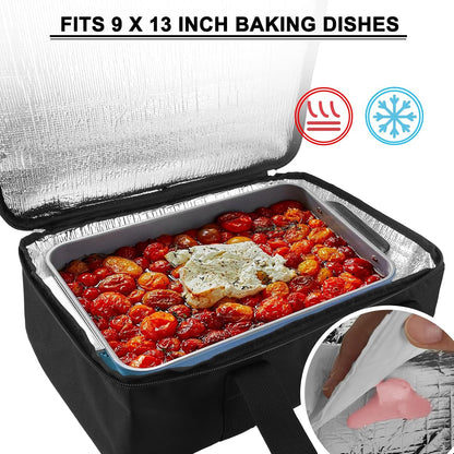 esouler Insulated Casserole Carrier - Casserole Carriers for Hot or Cold Food - Lasagna Lugger Dish Carrier, Thermal Lunch Bag for Potluck Parties, Picnic, Travel, Fits 9" x 13" Baking Dish, Grey