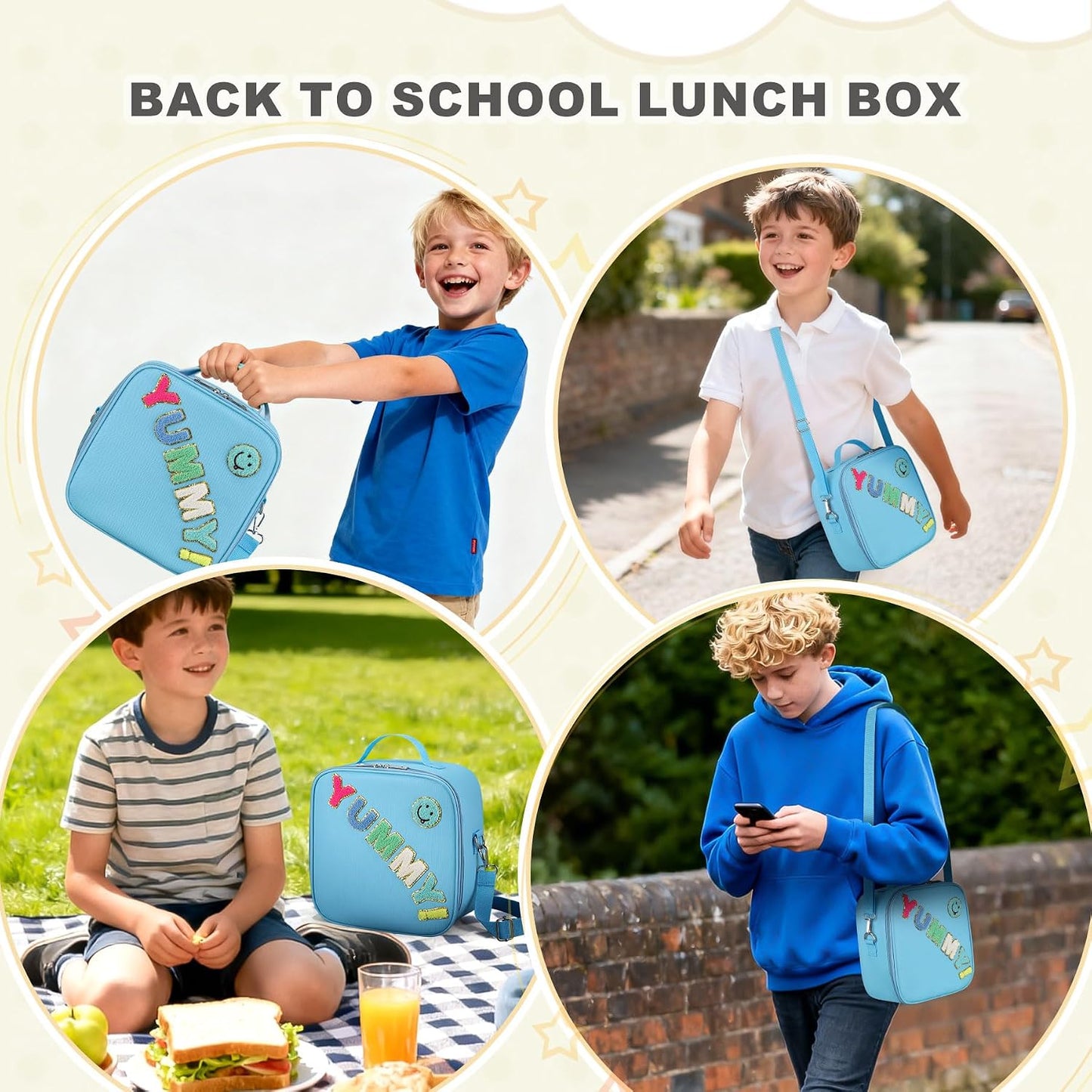 Kids Lunch Box for Kids Insulated Reusable Lunch Bag Tote Durable Children Leak-proof Lunchbox with Adjustable Shoulder Strap for School Daycare Travel Picnic (Navy - 3D Dinosaur)