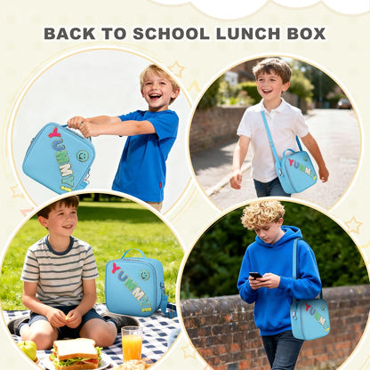 Kids Lunch Box for Kids Insulated Reusable Lunch Bag Tote Durable Children Leak-proof Lunchbox with Adjustable Shoulder Strap for School Daycare Travel Picnic (Navy - 3D Dinosaur)