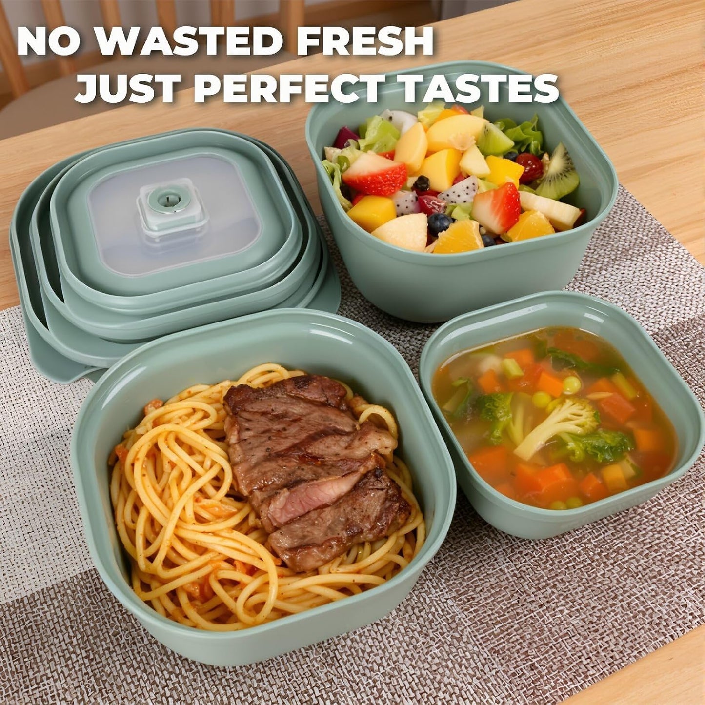 3-Piece Nesting Vented Plastic Food Containers with Lids Airtight Leakproof Meal Prep Containers Set BPA-Free Reusable Silicone Food Containers Lunch Boxes (White)