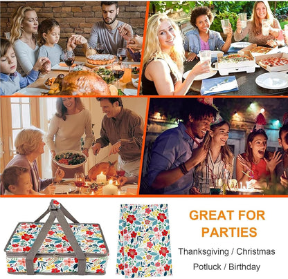 Pioneer Woman Style Insulated Casserole Carrier for Hot or Cold Food, Fits 9x13 Baking Dish,Floral Thermal Lasagna Lugger Tote with Oven Mitts and Pot Holders Set,Gift for Women, Mother's Day.3 PCS