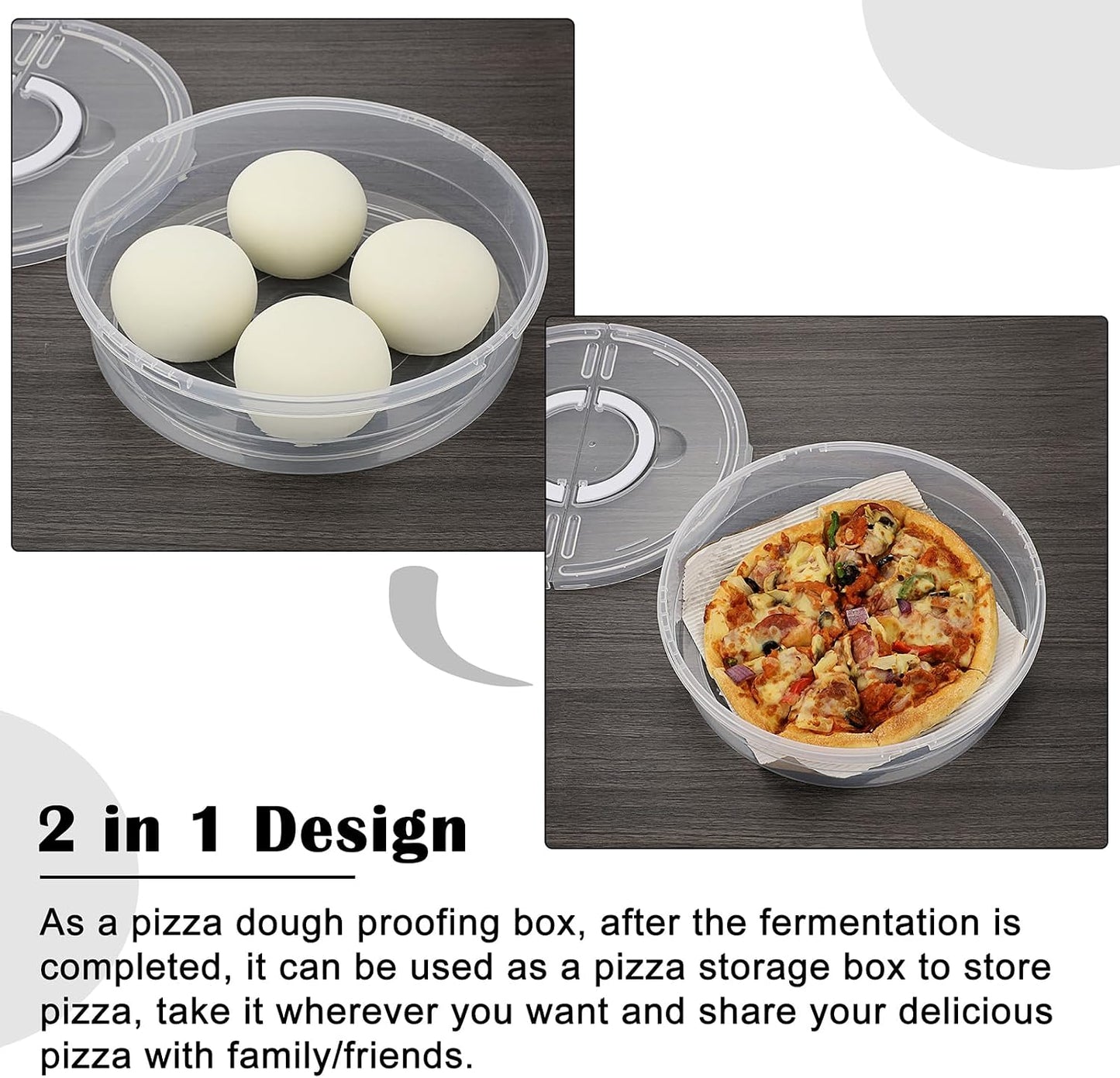 BSTKEY 12 inch Round Pizza Keeper, Food Storage Container with Lid and Handle, Pizza Dough Tray Fits 2-4 Dough Balls, Clear Plastic Food Storage Carrier for Cheese Cake Cupcakes Pies Pastries Fruit