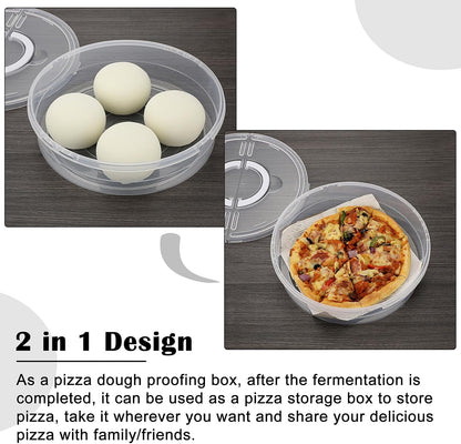 BSTKEY 12 inch Round Pizza Keeper, Food Storage Container with Lid and Handle, Pizza Dough Tray Fits 2-4 Dough Balls, Clear Plastic Food Storage Carrier for Cheese Cake Cupcakes Pies Pastries Fruit