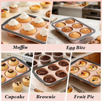 Silicone Muffin Pan for Baking with Metal Reinforced Frame,6 Cups Muffin Pans Nonstick Silicone Cupcake Pan for Egg Bite,Cupcakes, Breads,Muffin