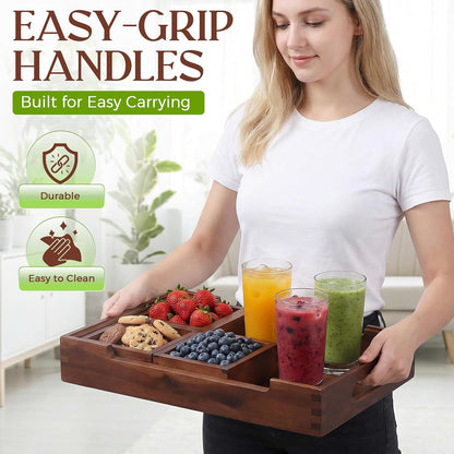 Set7 Wood Serving Tray With Handles And Lid – Large Rectangular Breakfast & Ottoman Tray with Raised Edges, Serving Platter Snack Tray, Serving Tray with Food, Drinks, Appetizer Dishes & Dessert Trays
