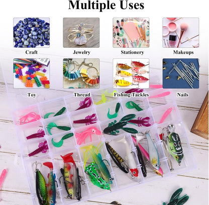 2 Pack Clear Bead Organizer Tackle Box with Adjustable Dividers for Jewelry Art Craft Containers 36 Grids Compartment with 5 Sheets Label Stickers