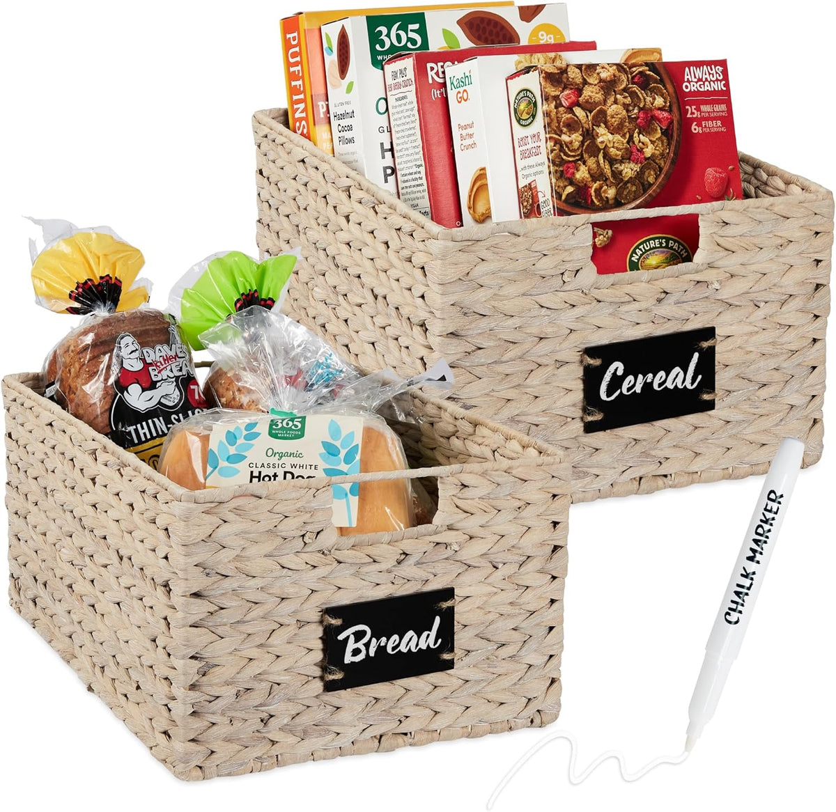 Best Choice Products Set of 4 9x12in Water Hyacinth Pantry Baskets, Woven Organizers w/Chalkboard Label, Chalk Marker - Natural