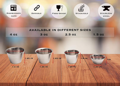 Ramekins Stainless Steel Condiment Sauce Cups, Metal Ramekins, Commercial Grade, Multifunctional, Ideal for All Hot and Cold Sauces, Individual Portion Cups (12, 1.5 oz)