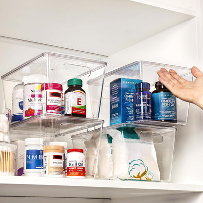 Vtopmart 6 Pack Clear Stackable Storage Bins with Lids, Medium Plastic Containers with Handle for Pantry Organizer and Storage,Perfect for Kitchen,Fridge,Cabinet, Closet,Bathroom Organization