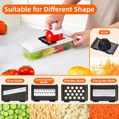 Mandoline Vegetable Slicer with Container, 4 Blades and Juicer
