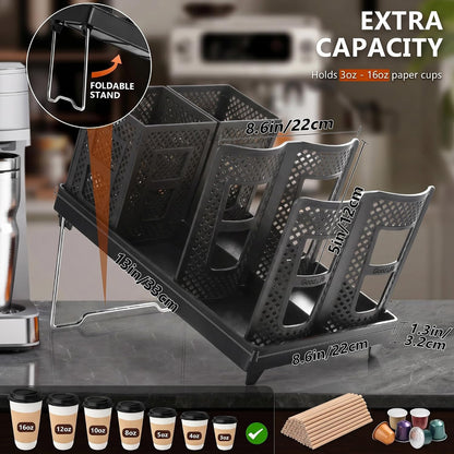 6-Slot Paper Cup and Lid Holder, Disposable Coffee Cup Dispenser, Upright Paper Cup Dispenser for Coffee Stations, Kitchens, Bars, Restaurants, Lounges (White)