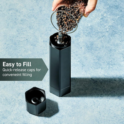 HexClad HexMill Salt Grinder, Aluminum Gray, Adjustable 10 Grind Settings