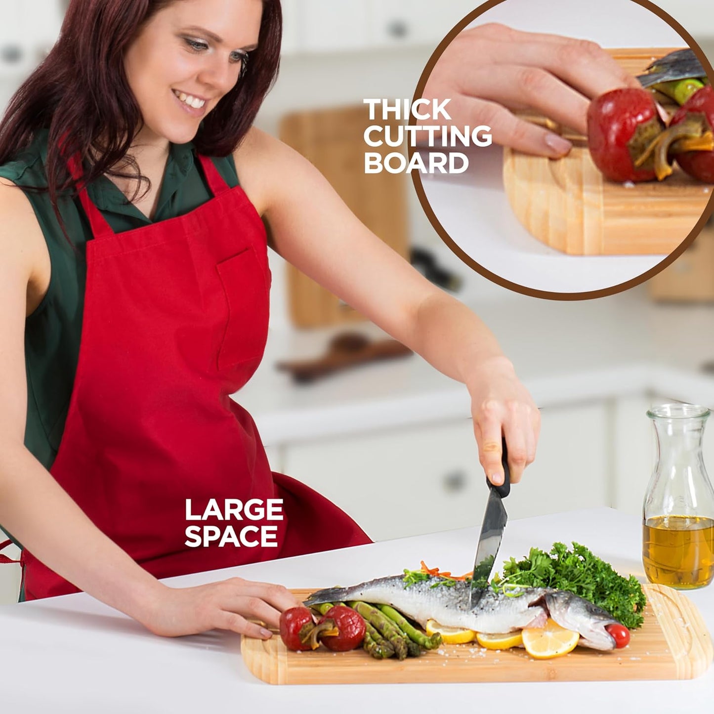 Bamboo Cutting Board Set of 4, Large Cutting Boards for Kitchen, Wood Cutting Board with Juice Groove Side Handles, Wooden Cutting Board for Kitchen, Meat Chopping Board Meal Prep, Serving Charcuterie