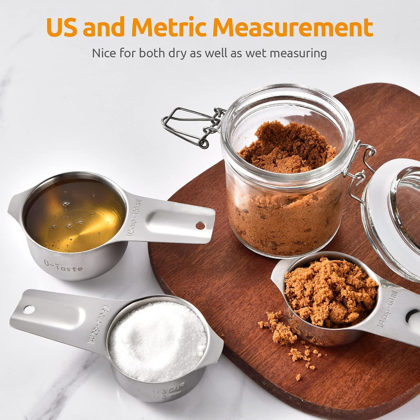 Measuring Cups, U-Taste Magnetic Measuring Cups and Spoons Set of 13 in 18/8 Stainless Steel: 7 Measuring Cups and 5 Measuring Spoons with 1 Professional Magnetic Measurement Conversion Chart