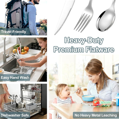316 Stainless Steel Travel Utensils Set with Case - Food Grade Reusable Cutlery for Work, Camping, Picnic, Lunch Box - Include Fork, Knife, Spoon, Chopsticks