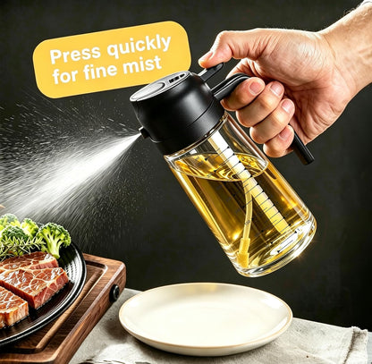 AT-VALY 2-in-1 Oil Sprayer for Cooking, 16oz Glass Oil Dispenser, Black