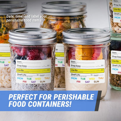 600 Shelf Life Food Rotation Labels, 2" x 3" Write On Meal Prep Date Labels for Container Food Service Stickers, 2 Rolls of 300