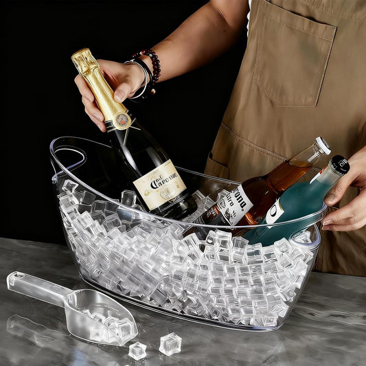 Clear Ice Bucket 4 Pack, 4L Acrylic Ice Buckets for Parties - Beverage Tub for Champagne, Beer, Wine Bottles, Large Drink Cooler Bin for Home or Commercial Use