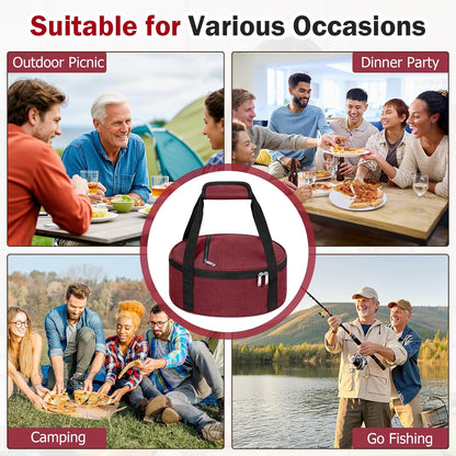 Round Insulated Casserole Carrier – 12" Portable Pie Carrier Bag for Hot or Cold Food, Leakproof Thermal Lunch Tote with Handle for Parties Picnic & Travel - Grey