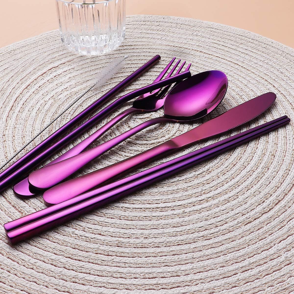 Portable Stainless Steel Flatware Set, Travel Camping Cutlery Set, Portable Utensil Travel Silverware Dinnerware Set with a Waterproof Case (Pink)