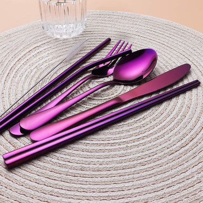 Portable Stainless Steel Flatware Set, Travel Camping Cutlery Set, Portable Utensil Travel Silverware Dinnerware Set with a Waterproof Case (Pink)
