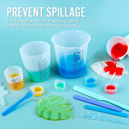 Silicone Resin Mixing Measuring Cups for Resin Supplies, 600ml/20oz Bowl, 250 & 100ml Thickened Reusable Silicone Cups for Epoxy Mixing, with Stir Sticks and Pipettes, Jewelry Making