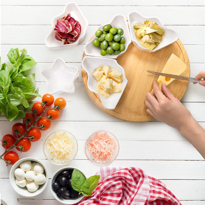 Foraineam Rotatable Serving Platters and Trays, Lazy Susan Relish Tray, 7-Compartment Divided Dishes, 11 Inch Porcelain Removable Bowl for Chip and Dip, Fruit, Nut, Candy and Snack